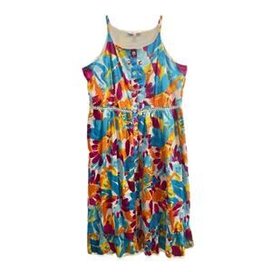 Harlow & Rose Summer Dress 2XL Spaghetti Strap Multicolor Babydoll Midi Boho